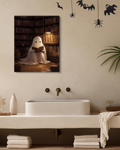 Halloween Ghost Wall Art Canvas Print - Spooky Library Reading Decor 8x10 Variation: Ghost-7