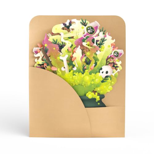 Halloween Cauldron Light-Up Paper Flower Bouquet - 12 Inch, Pop-Up Decor