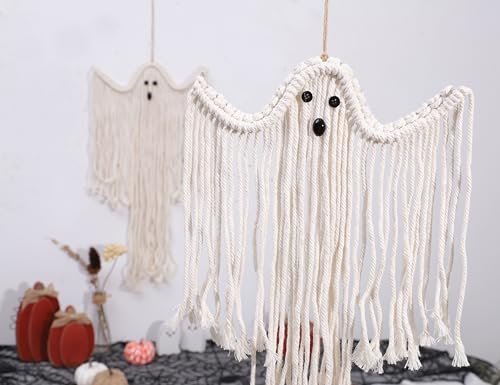 Halloween Ghost Wall Decor Set of 2 - Boho Macrame Spooky Wall Hangings