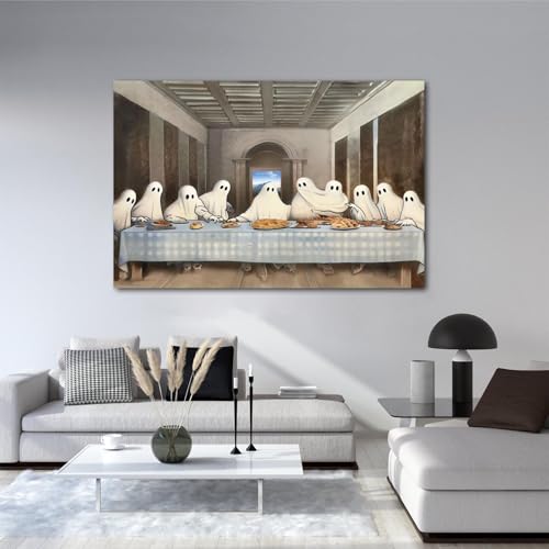 Halloween Canvas Wall Art Poster Spectral Last Supper Ghostly Figures for Living Room Bedroom