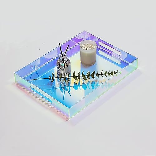 16 x 12 x 2.6-Inch Iridescent Acrylic Serving Tray with Handles Spill Proof