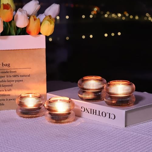 Gray Ribbed Votive Candle Holders Set of 12 - Halloween Decor, Pumpkin Shape