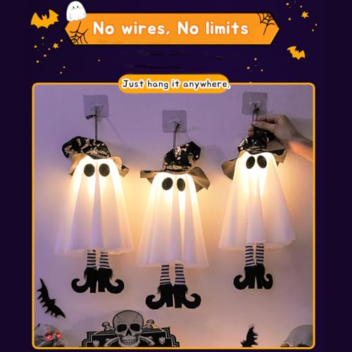 Halloween Hanging Ghost Decorations - Outdoor Spooky Ghosts with Glow-in-Dark Effects, 18 Inches, 2-Pack