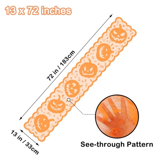 Halloween Lace Table Runner - Orange Jack-o'-Lantern Centerpiece Decor, 72 Inch