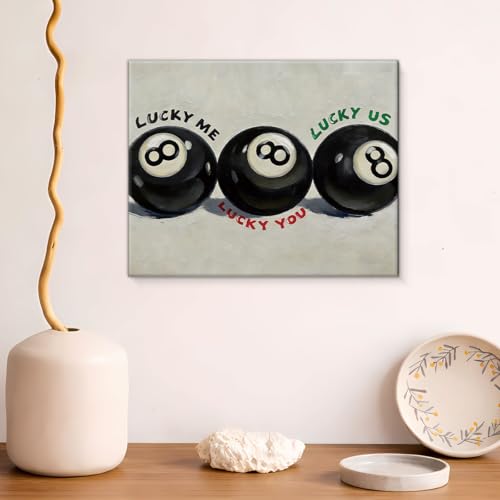 YeleY Black 8 Ball Canvas Wall Art - Billiards Game Room Decor - Variation Ball-01