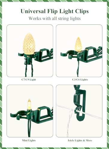 Green Christmas Light Clips for C7 C9 String Lights - 100 Pack