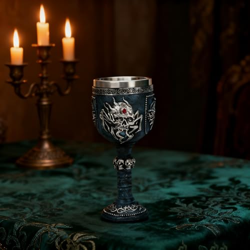 Blue Gothic Spider Skull Chalice - Medieval Handmade Wine Goblet 7oz