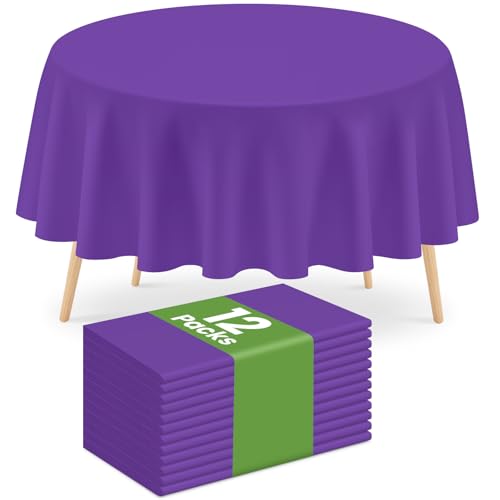 Purple Disposable Round Tablecloths 12 Pack - 84 Inch Plastic Cover for Parties