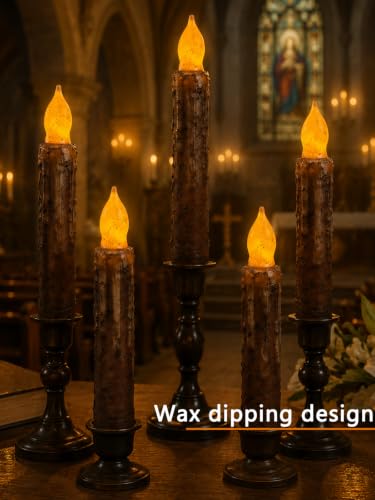 6.5-Inch Real Wax Hand Dipped Primitive Candles with Timer & Drip Effect