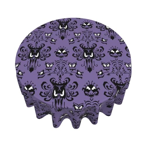Purple Halloween Round Tablecloth 70 Inch - Haunted Mansion Ghost Decor