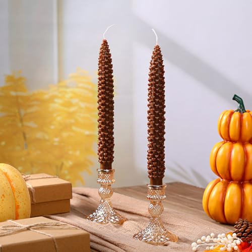 Pinecone Shaped Taper Candles - Brown 6 Pack Fall Harvest Decor - Variation of THIS listing