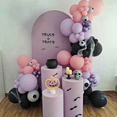 Pink Purple Black Halloween Balloon Arch Kit with Spooky Decorations - Froova