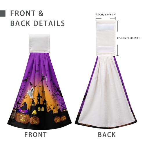 Halloween Pumpkin Castle Hanging Kitchen Towels 2 Pcs Spooky Ghost Bat Hand Towels