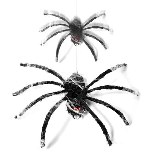 Halloween Animatronics Floating Hanging Spider - Sound Activated with Creepy Light-Up Eyes - Indoor Outdoor Haunted House Decor - Variation: Hanging Spider