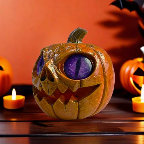 Halloween Pumpkin Decor Spooky Resin Figurine - Purple Eye Variant