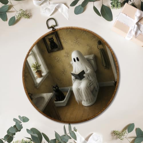 Halloween Ghost Reading Black Cat Bathroom Wall Decor - Variation of Bathroom Ghost