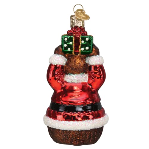 Christmas Bear Glass Blown Ornament - Handcrafted Holiday Wildlife Decoration