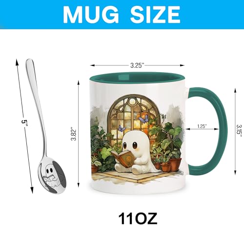 GhostBook Reading Mug - Cute Ghost Coffee Cup for Book Lovers Halloween Gift