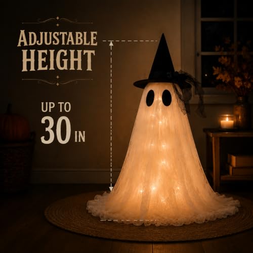Medium 2-Pack Ghost Halloween Decor Set - USB Powered with Remote Lights