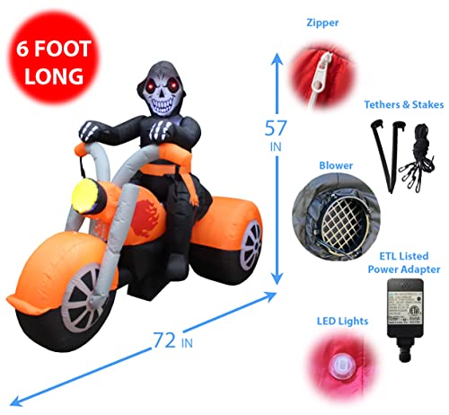 6 ft Halloween Inflatable Skeleton Motorcycle with LED Lights Yard Decor