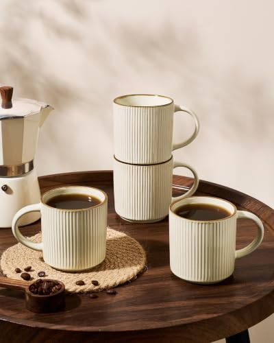 Vanilla White Coffee Mug Set of 8 - 16 oz Large Handcrafted Ceramic Cups