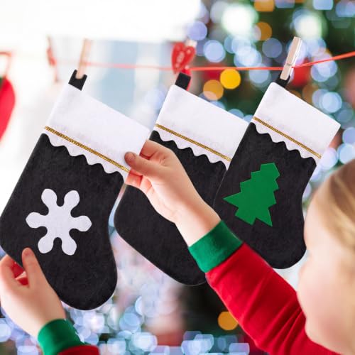 Black Felt Christmas Stockings Bulk Set - Gold Trim, 30 Pieces