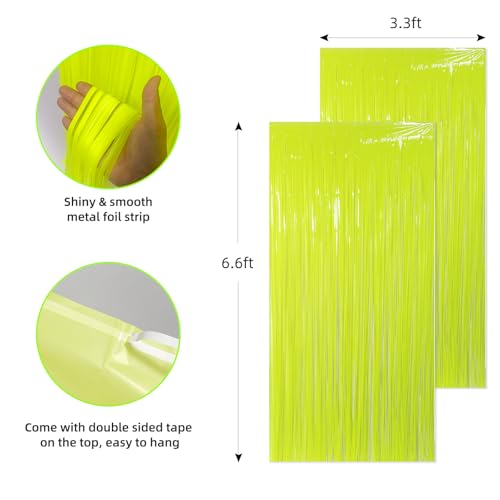 Fluorescent Macaron Green Foil Fringe Curtains - 2 Pack Neon Party Decorations