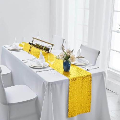 Yellow Sequin Table Runner 12x72 Inches - 2 Pack, Elegant Table Decor
