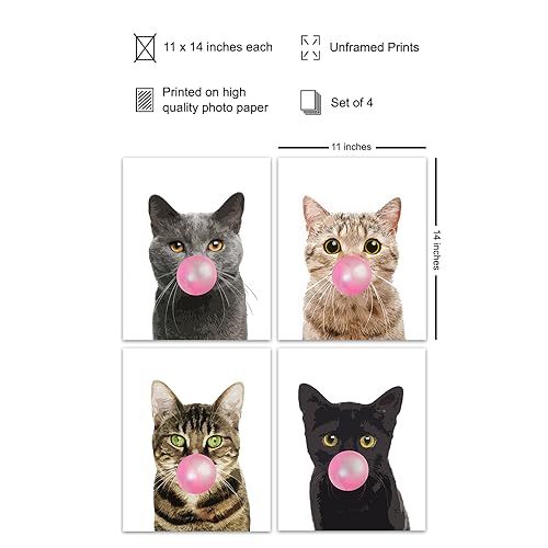 Cat Lover Wall Art 11x14 Unframed Prints - Cute Cat Gifts for Women