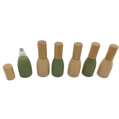 BEECO GIF2U 6Pcs 12ml/0.4 oz Glass Roll On Bottle with Bamboo Lid for Essential Oils,Empty Refillable Roller Bottles for Perfume Sample with Stainless Steel Roller Ball,Travel Containers