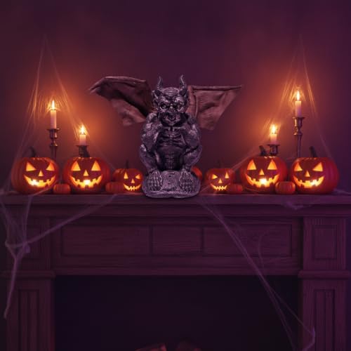 Hand-Painted Resin Halloween RIP Tombstone with Gargoyle & Skeleton Decor