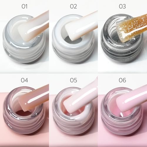 CANNI Milky Pink Gel Nail Polish Set - 6Pcs 9ml Rubber Base Kit R1-Rubber Base