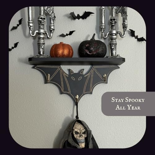 Gothic Bat Wall Shelf with Hooks - Spooky Home Decor for Adults & Vampires