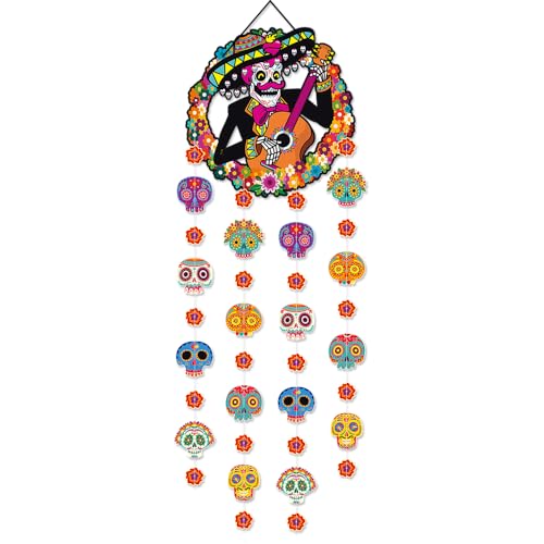 Day of the Dead Hanging Decorations - Mexican Paper Garlands & Skull Ornaments for Halloween & Fiesta