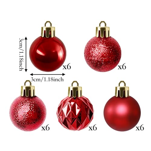 Mini Red Christmas Tree Ornaments 1.18 Inch - Fade Resistant Holiday Decor - 30 Pack