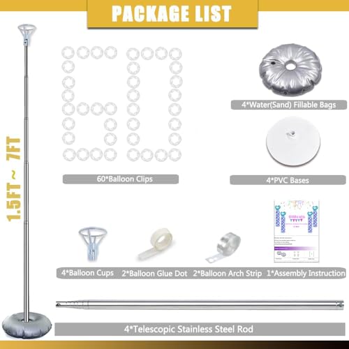 Set of 4 Balloon Column Stand Kit - Adjustable 7ft Balloon Arch & Garland Strips