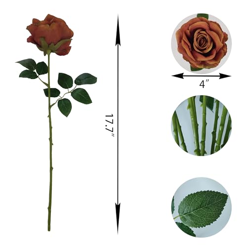 Artificial Burnt Orange Roses Bouquet - Fall Floral Arrangement with Realistic Texture & 3.94-Inch Heads - Variation of Burnt Orange 20/20