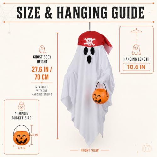 White Light Up Pirate Ghost Halloween Decorations - 2 Pack Hanging Porch Decor