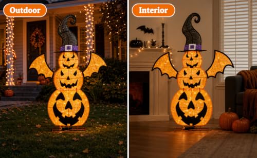 Lighted Halloween Jack o' Lantern Decor with Hat and Wings - 37 Inch