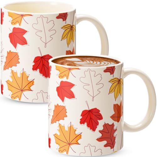 Fall Maple Leaf Ceramic Coffee Mug Set - 11 oz Tea Cups, Pack of 2
