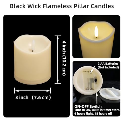 2 Pack Flameless Pillar Candles with Timer - 3 x 4 Inches, Realistic LED Decor