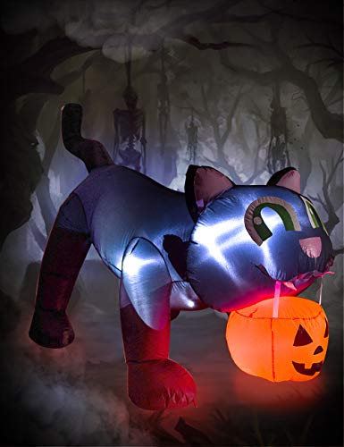 8ft Halloween Inflatable Black Cat & Pumpkin with LEDs - Outdoor Decor