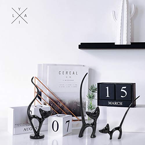 Set of 3 Small Resin Cat Figurines for Home Decor Shelf Accent - Black