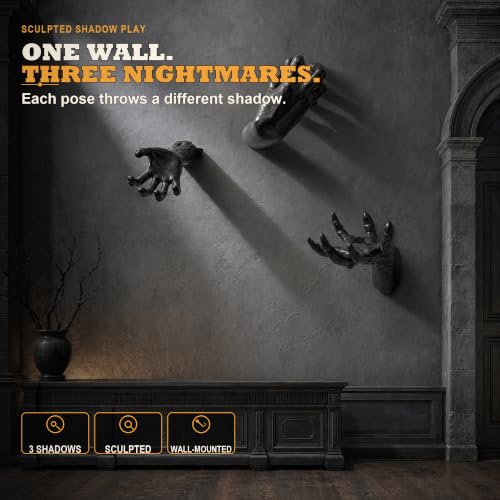 Life-Sized Creepy Reaching Hands with Lighted Candles Halloween Decor & Gothic Wall Art Set