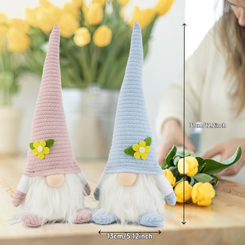 2PC Easter Gnome Decorations with Lights - Handmade Spring Home Decor Gifts