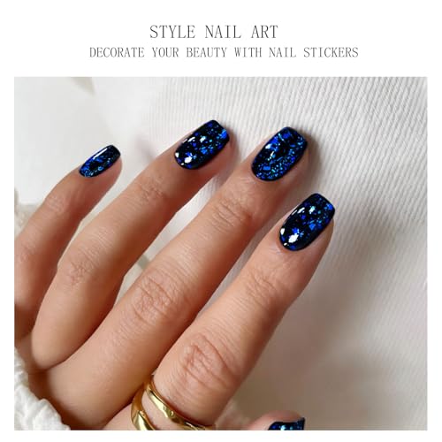 Blue Semi Cured Gel Nail Stickers Wrap - Easy Nail Art Decals, 20 Strips - Dark Blue