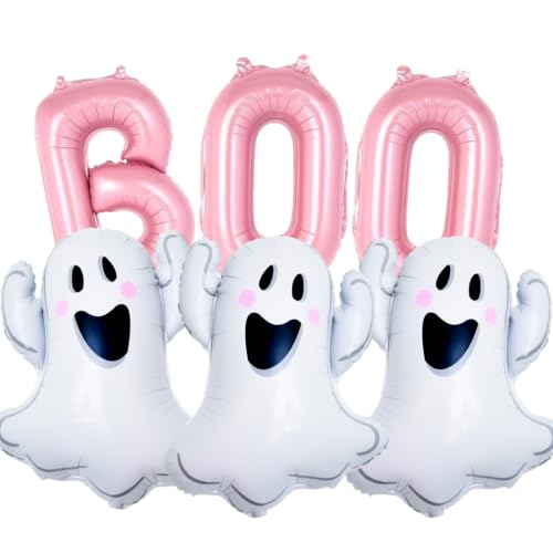 Pink Halloween Ghost Balloons Set - Ghost Foil Balloons for Party Decor & Photos