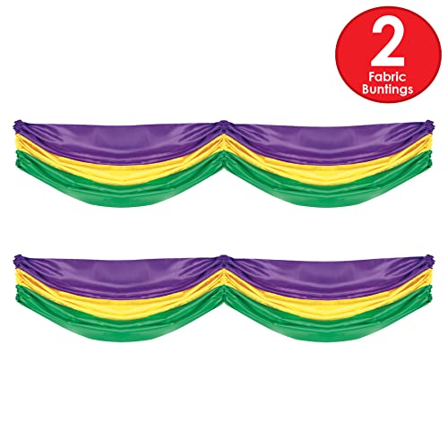 Mardi Gras Fabric Bunting 2-Pack - Purple, Yellow, Green Outdoor Indoor Decorations