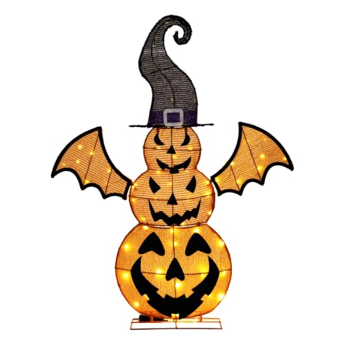 Lighted Halloween Jack o' Lantern Decor with Hat and Wings - 37 Inch
