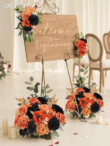 Artificial Flowers Orange Black Combo Set for Wedding Bridal Halloween Decor - 24 Pieces
